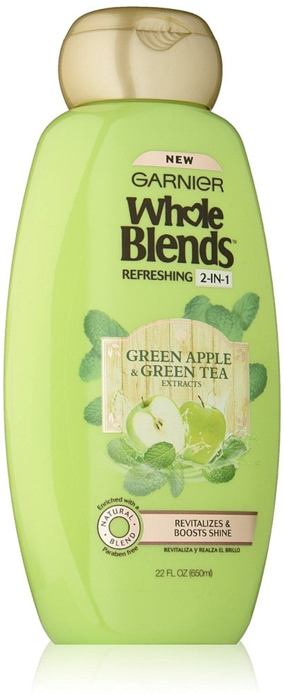 Garnier Whole Blends Refreshing 2-in-1 Shampoo & Conditioner with Green Apple & Green Tea extracts 22oz